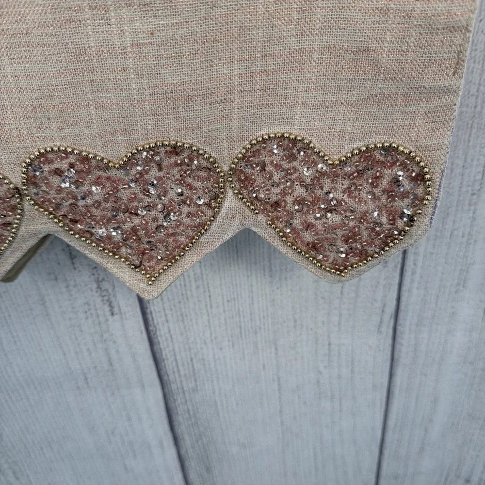 Cupcakes and Cashmere Table Runner Valentine's Pink Gold Metallic Beaded Hearts